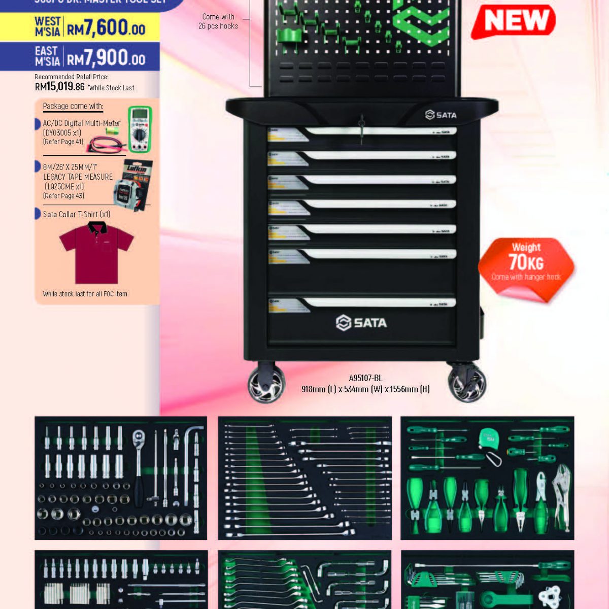 Sata 09931 368pcs Dr. Master Tool Set for GENERAL REPAIR with 7 DRAWERS TROLLEY