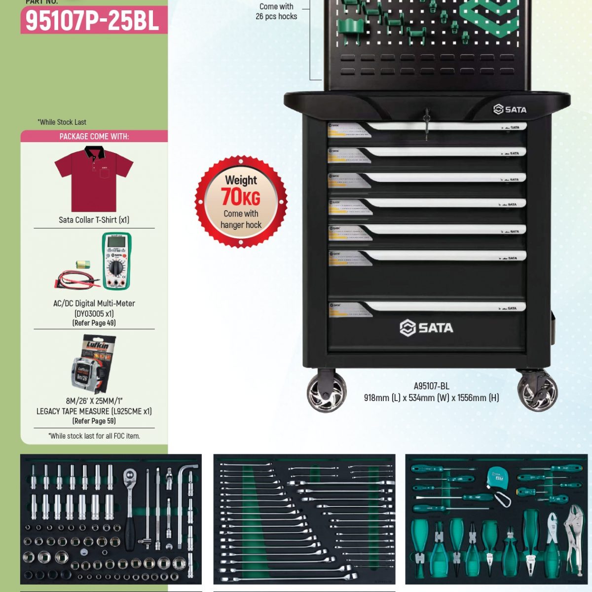 Sata 95107P-25BL 368pcs Dr. Master Tool Set for GENERAL REPAIR with 7 DRAWERS