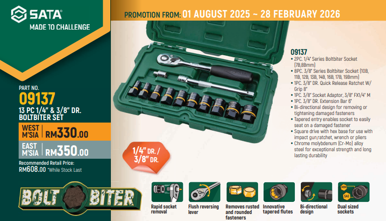 Sata 09137 13PC 1/4″ & 3/8″ Boltbiter Set