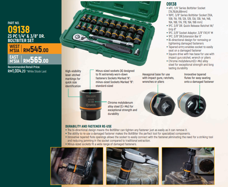 Sata 09138 23PCS 1/4″ & 3/8″ Boltbiter Set