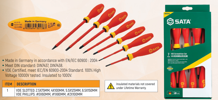 Sata 09301A 7PC Combination Insulated Screwdriver Set