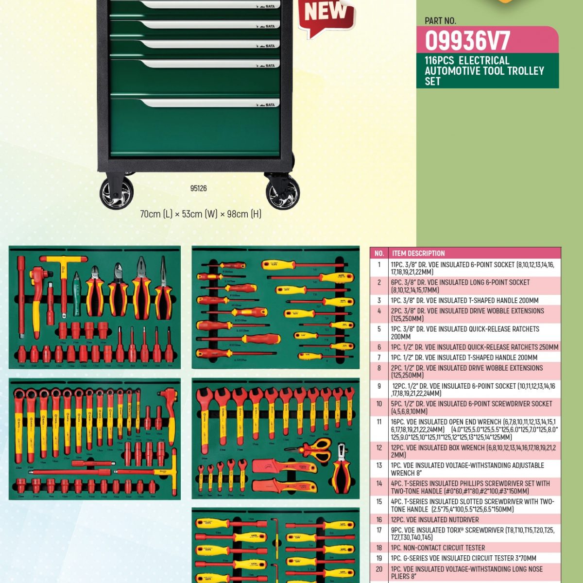 Sata 09936V7 116pcs EV CAR TOOL TROLLEY SET