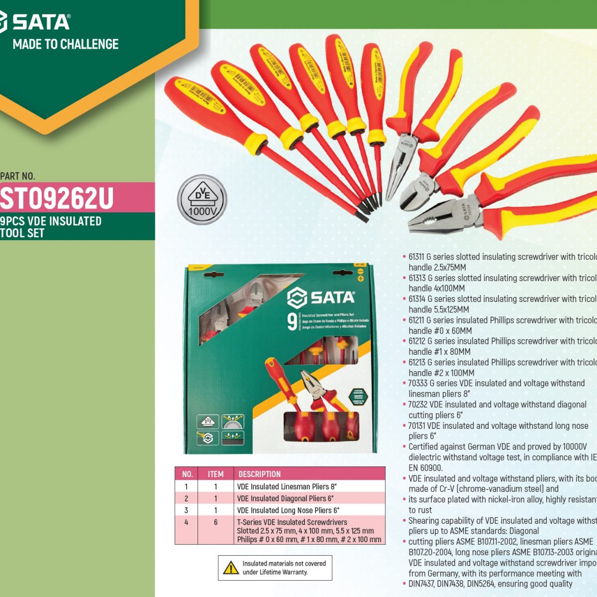 Sata ST09262 9PCS VDE INSULATED PLIER & SCREWDRIVER SET